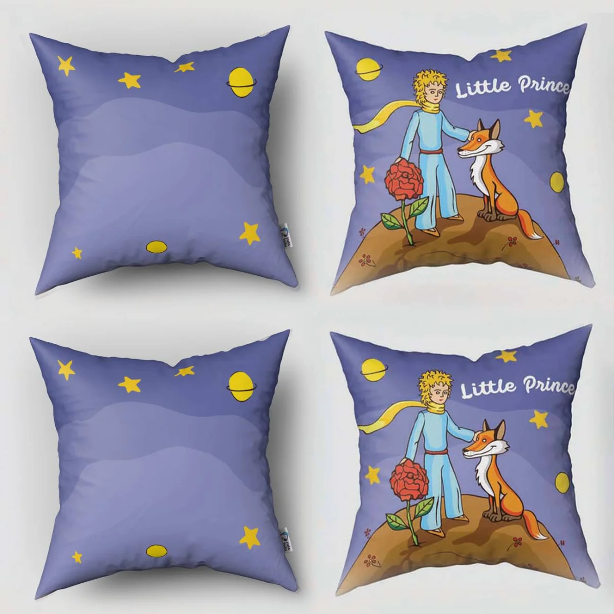 Küçük Prens 4lü Kırlent | Mor yıldız, gezegen Desenli