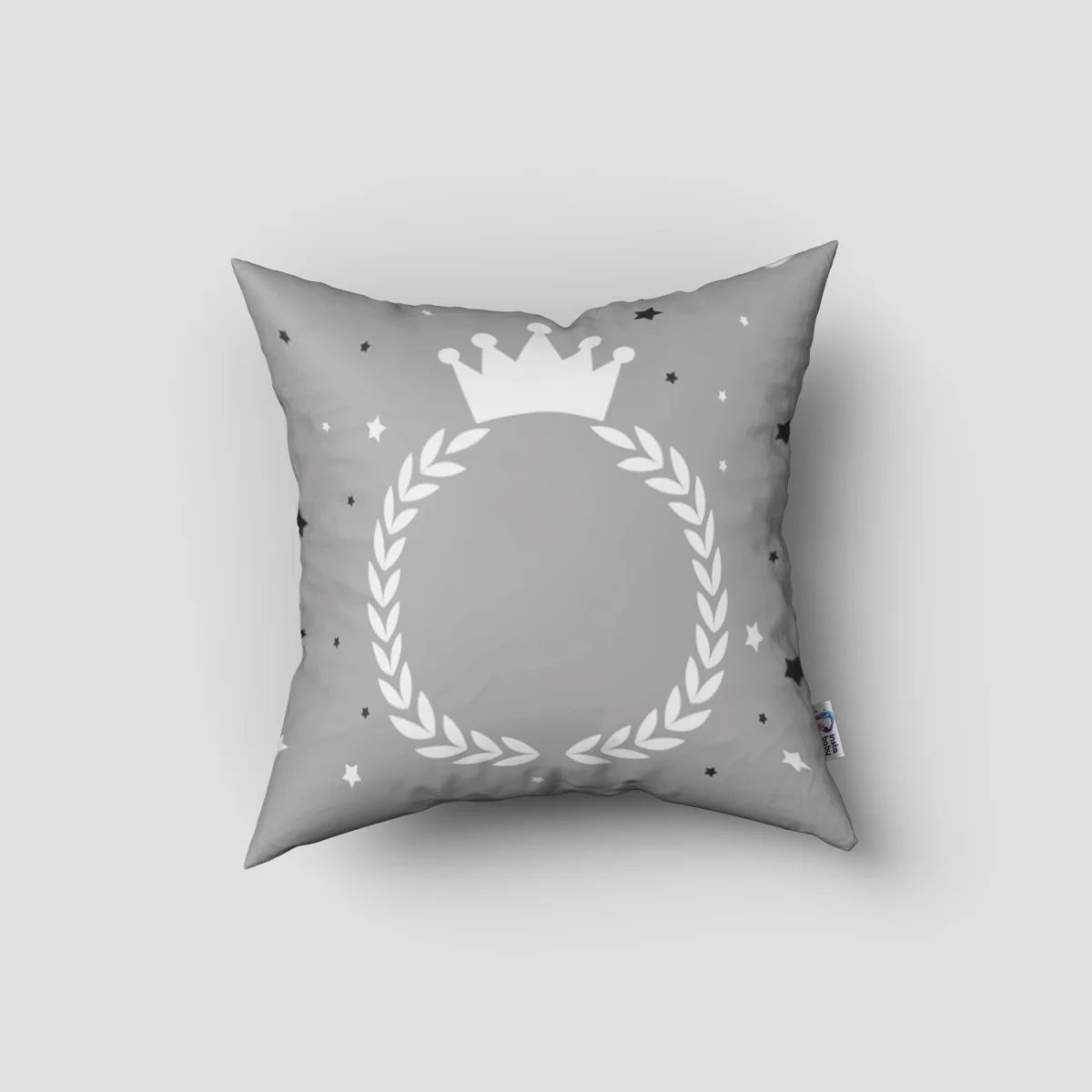 Kraliyet / Taç Kırlent Kılıfı | Gri Yıldızlar, defne yaprağı çelengi Desenli