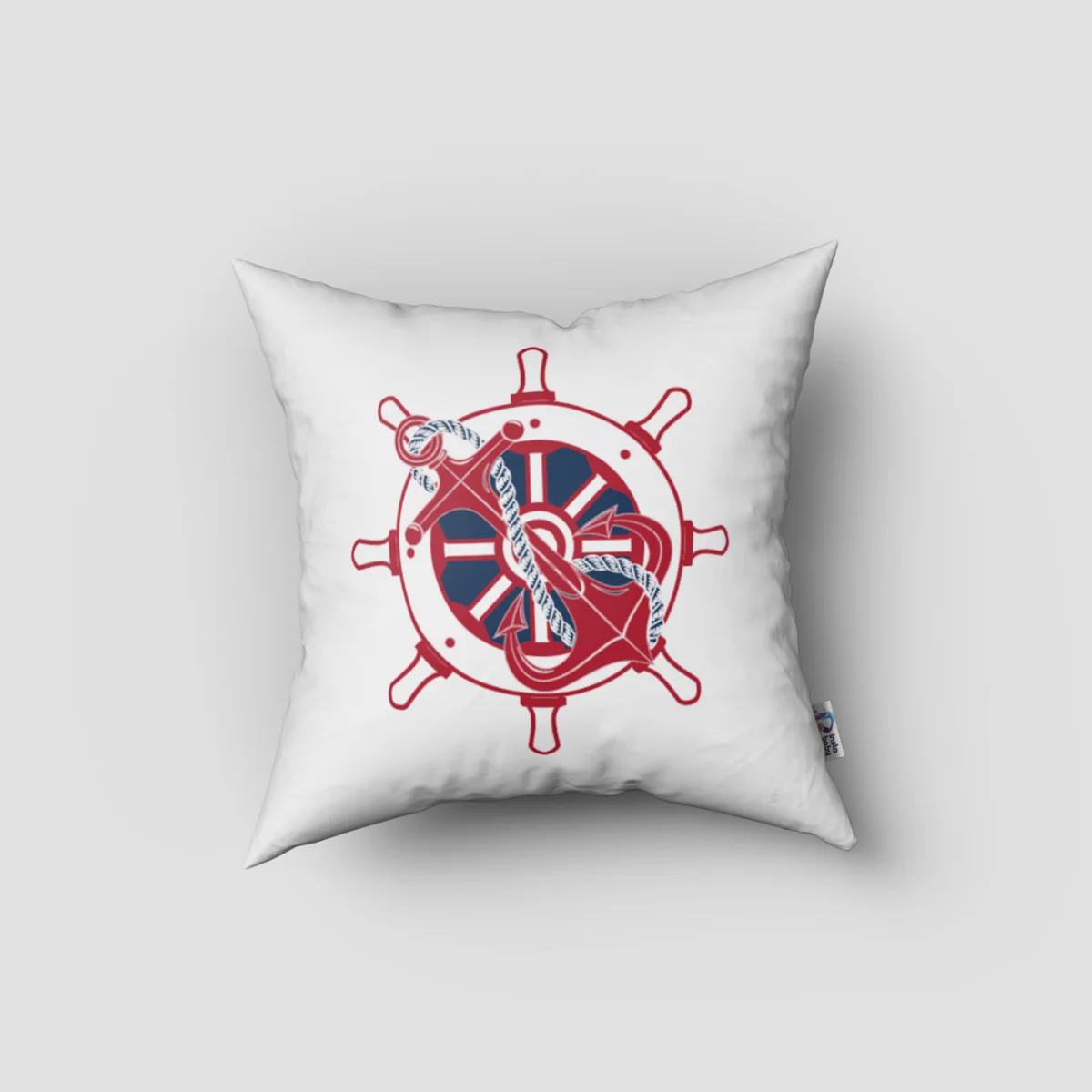 Denizci Kırlent Kılıfı | Beyaz Gemi dümeni, çapa Desenli