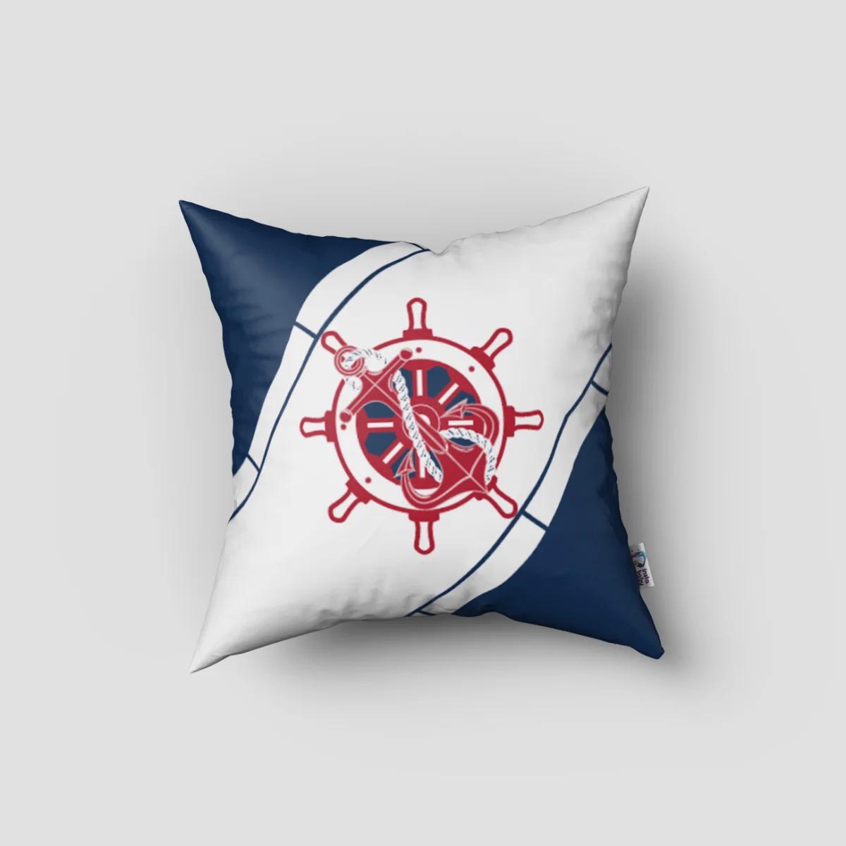 Denizci Kırlent Kılıfı | Beyaz Gemi dümeni, çapa Desenli