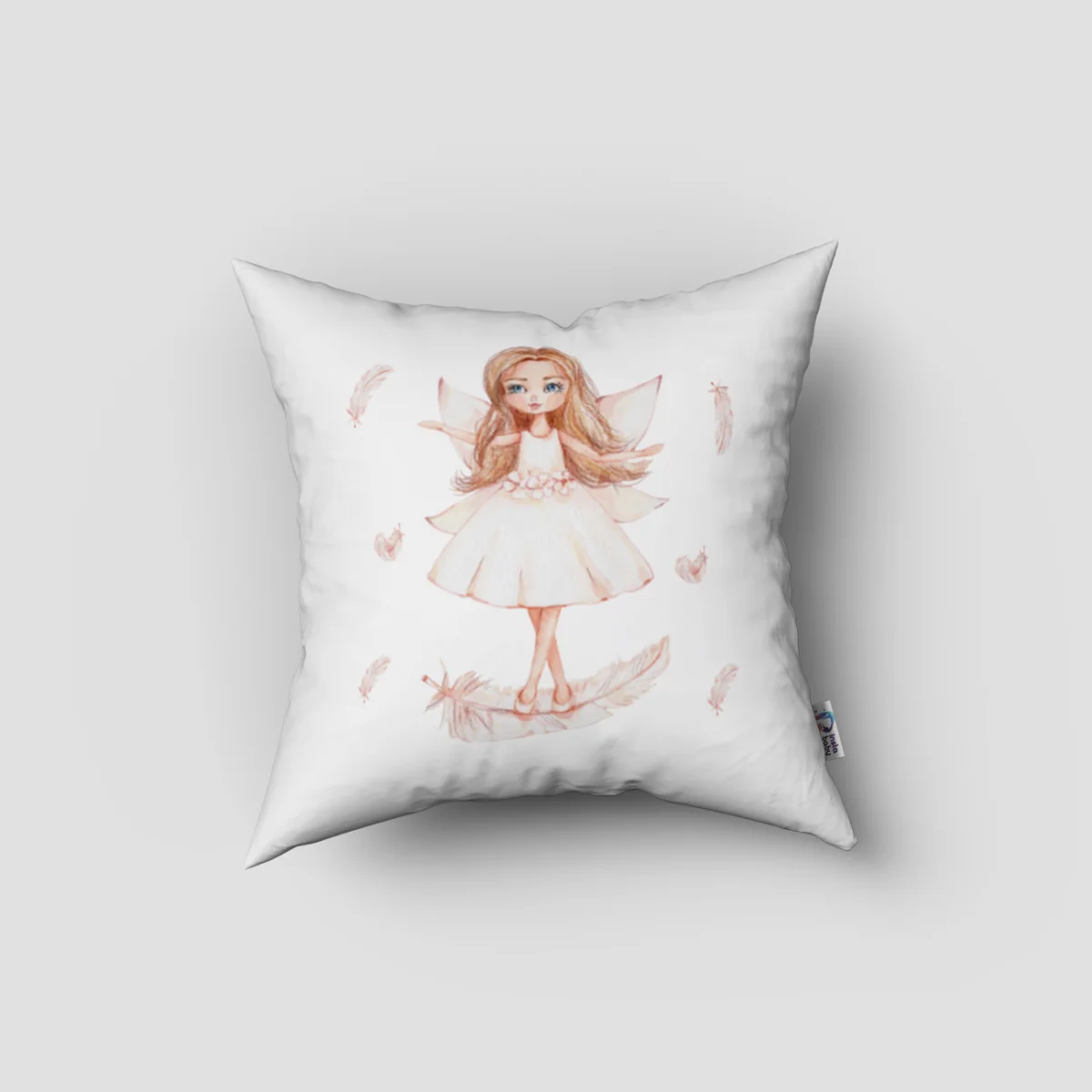 Peri Kırlent Kılıfı | Beyaz Tüyler Desenli