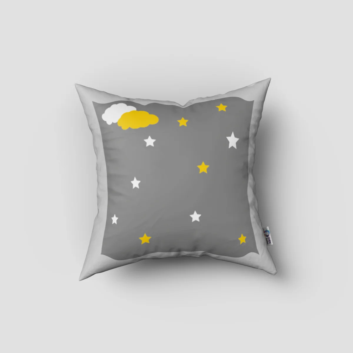 Sıcak hava balonu Kırlent Kılıfı | Gri yıldız, bulut Desenli