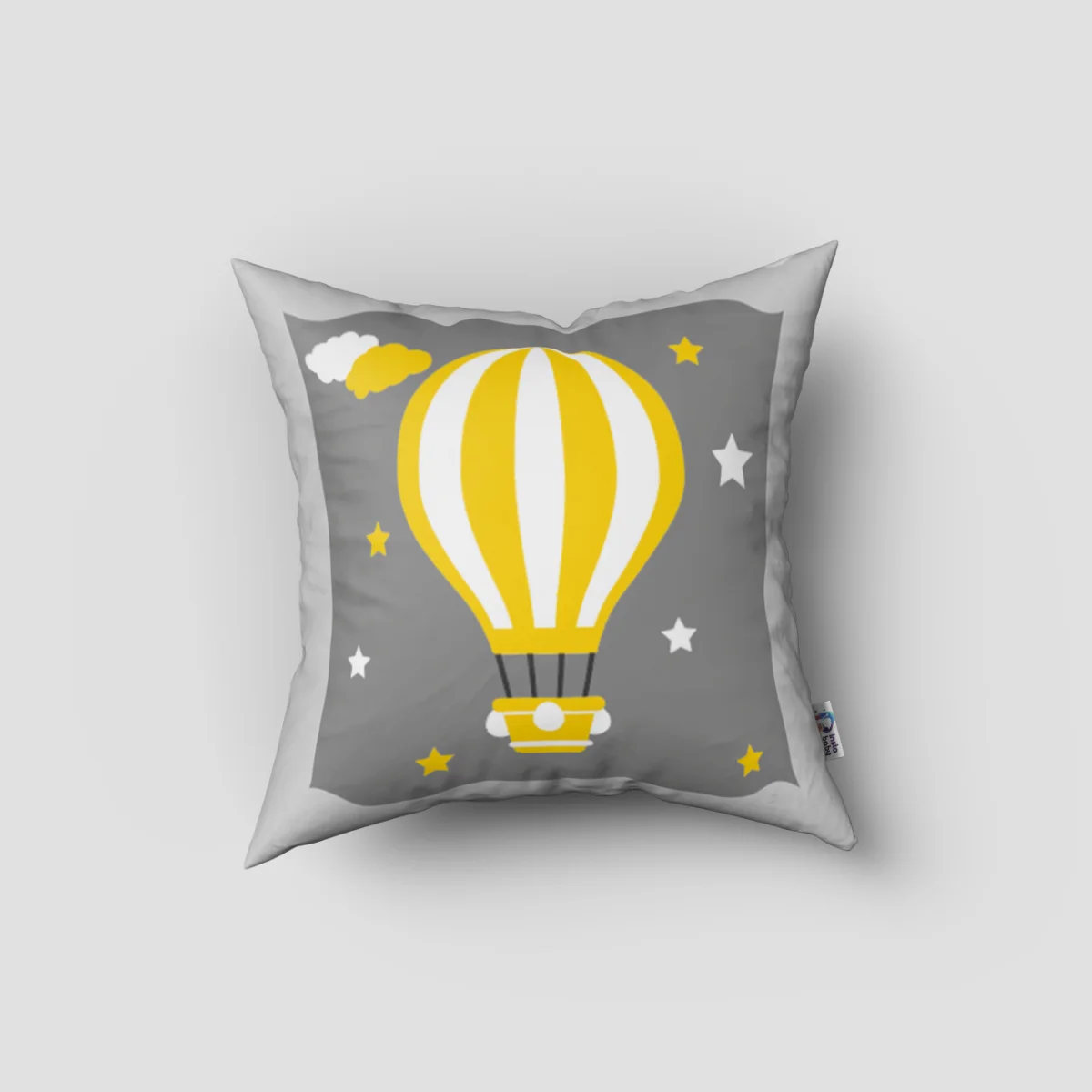 Sıcak hava balonu Kırlent Kılıfı | Gri yıldız, bulut Desenli