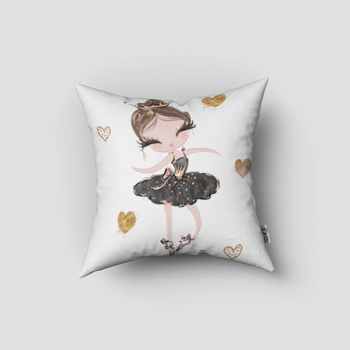 Balerin Kırlent Kılıfı | Beyaz Altın kalpler Desenli