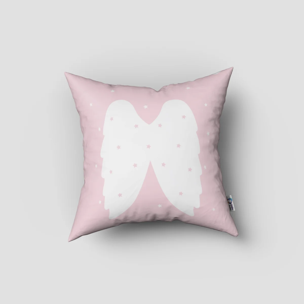 Melek Kanatları Kırlent Kılıfı | Pembe yıldızlar Desenli