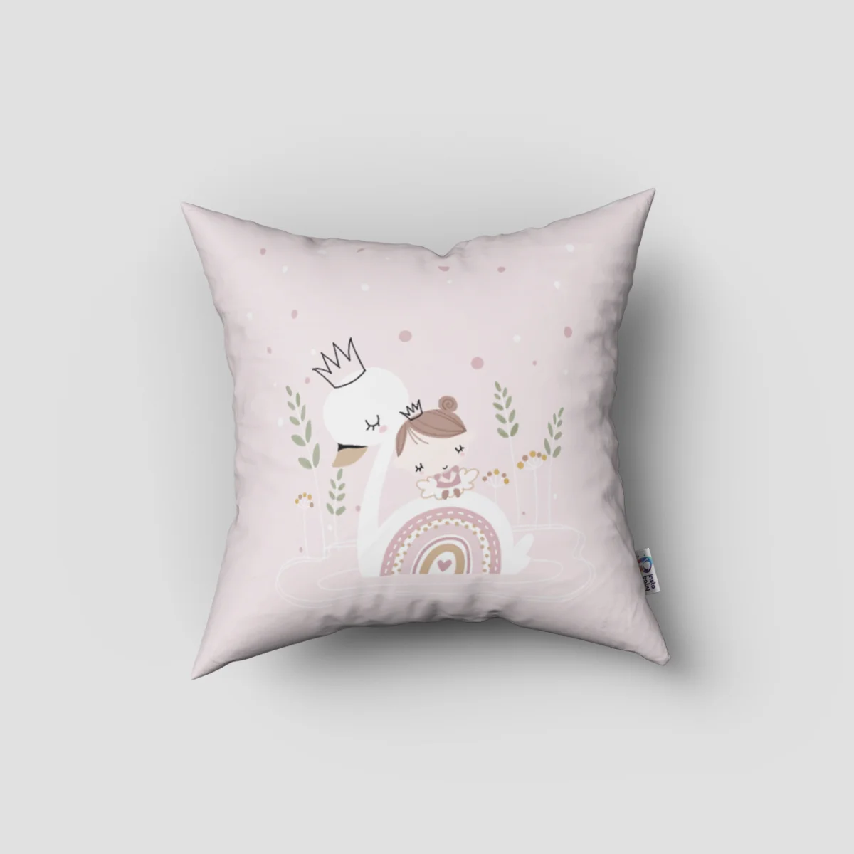 Kuğu Kırlent Kılıfı | Pembe kız çocuk, gökkuşağı Desenli