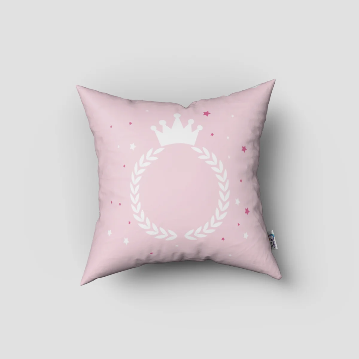 Prenses Kırlent Kılıfı | Pembe taç, defne çelengi ve yıldızlar Desenli