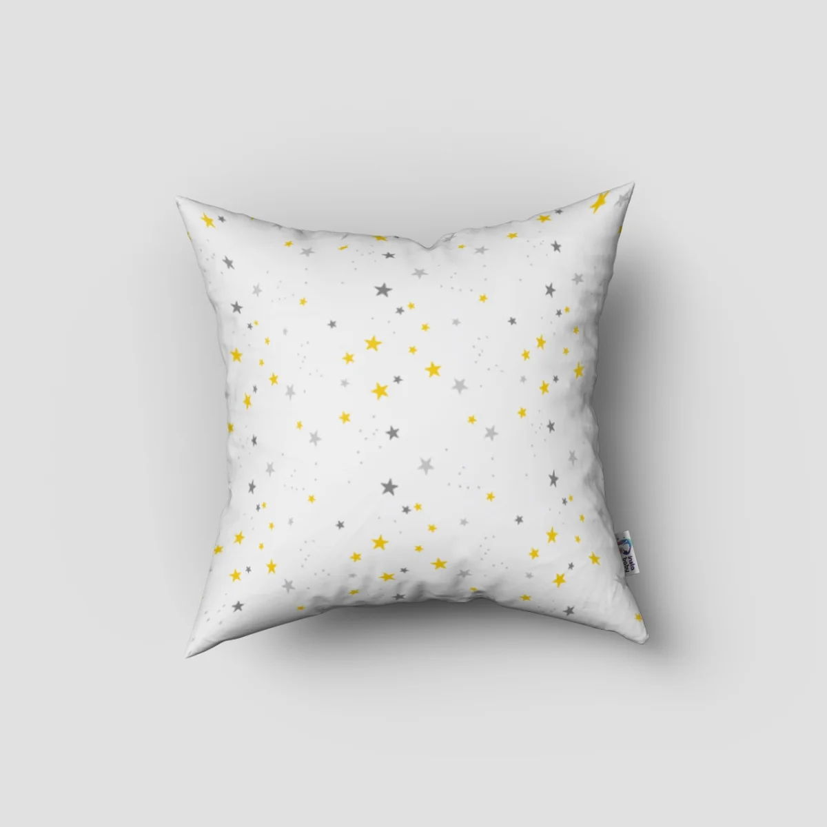 Yıldızlar Kırlent Kılıfı | Beyaz sarı ve gri yıldızlar, puantiye Desenli