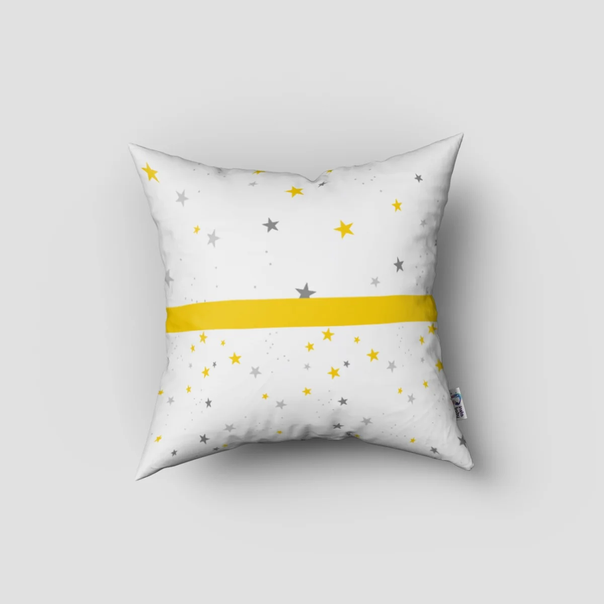 Yıldızlar Kırlent Kılıfı | Beyaz sarı ve gri yıldızlar, puantiye Desenli