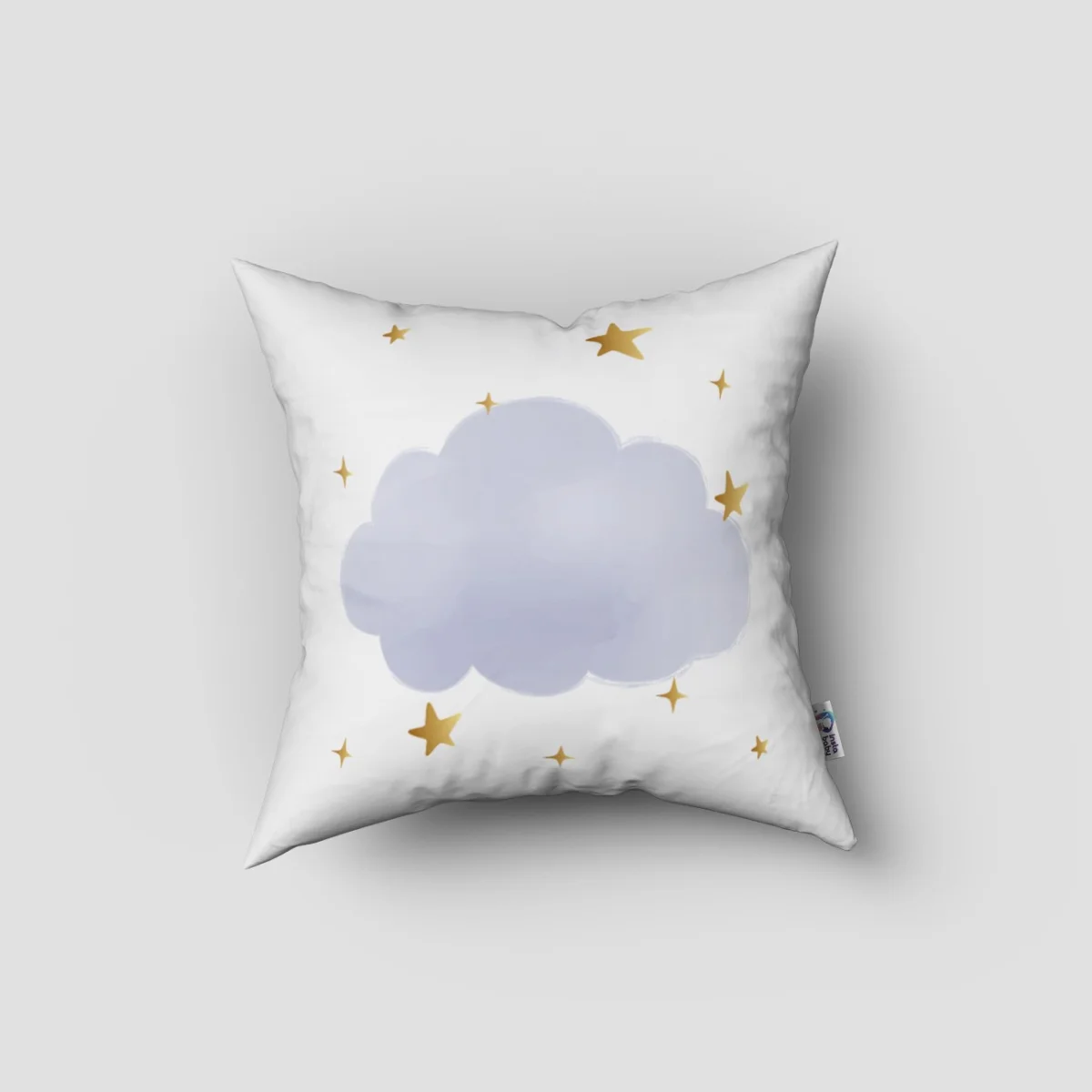 Uyuyan Fil ve Ay Kırlent Kılıfı | Beyaz yıldızlar, bulutlar Desenli