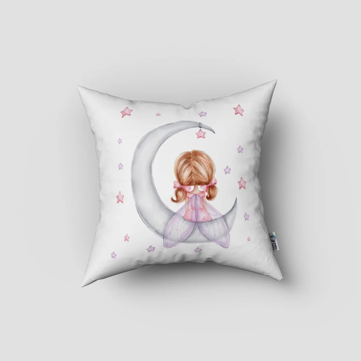 Ay ve peri Kırlent Kılıfı | Beyaz Yıldızlar Desenli