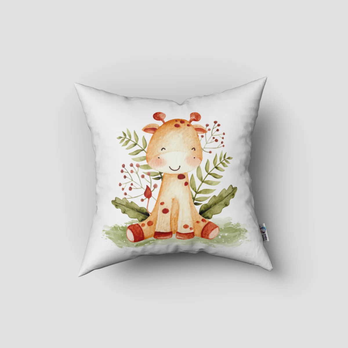 Orman Hayvanları Kırlent Kılıfı | Beyaz yeşil yapraklar, safari cipi Desenli