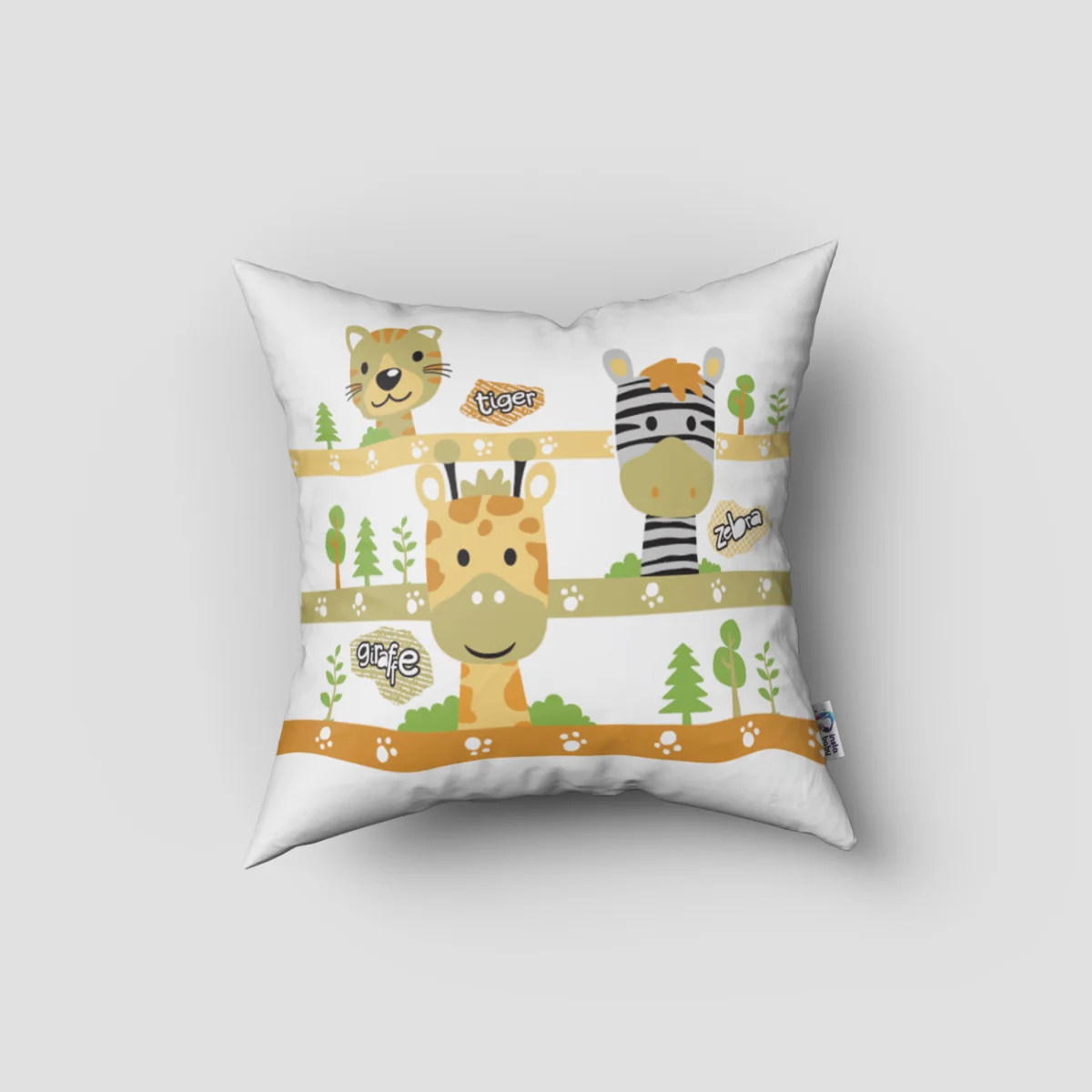 Orman Hayvanları Kırlent Kılıfı | Beyaz ağaçlar, patiler Desenli