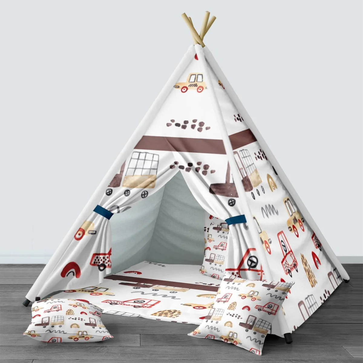 Araçlar Çadır Evi | Beyaz arabalar, kamyonlar Desenli