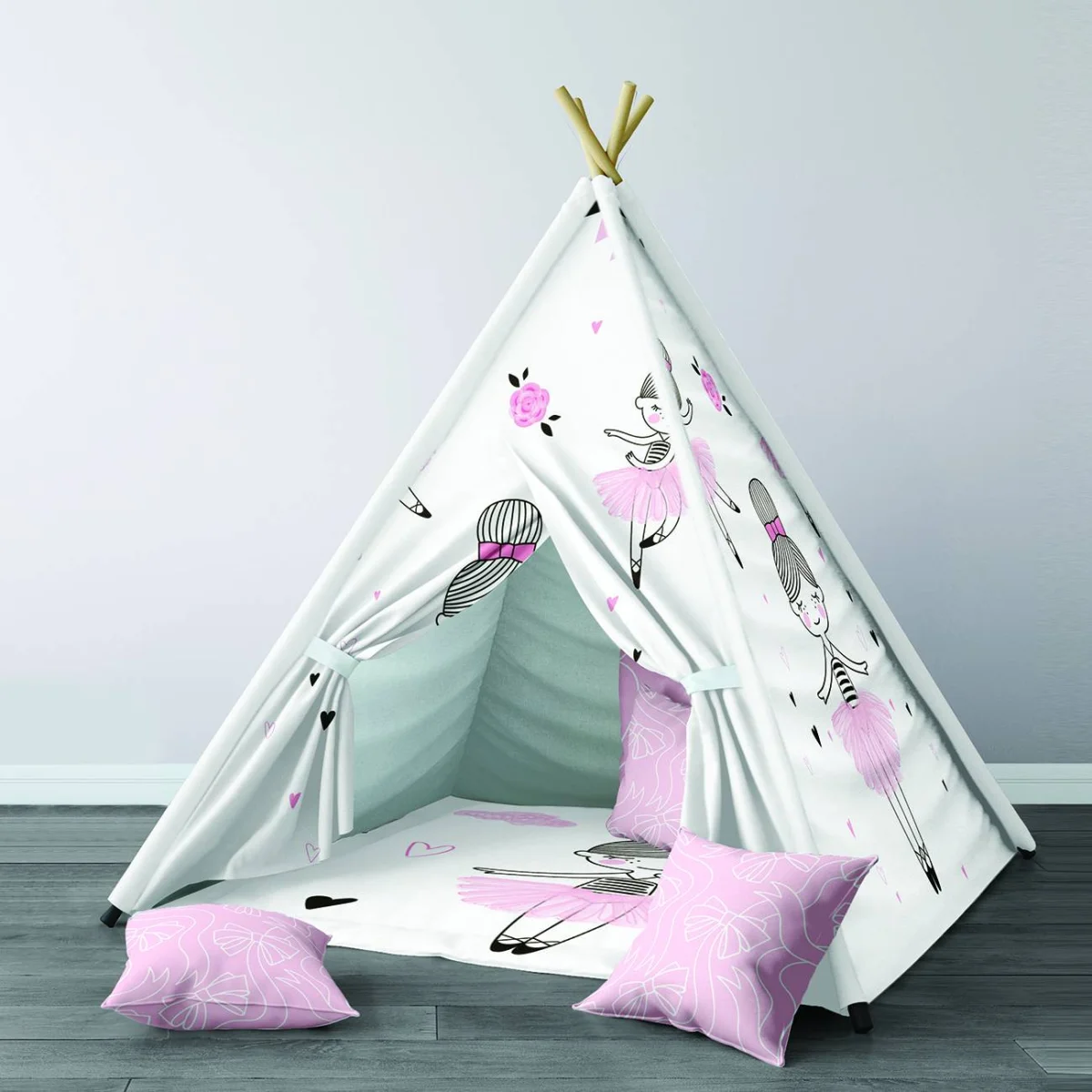 Balerinler Çadır Evi | Beyaz Güller, flama Desenli