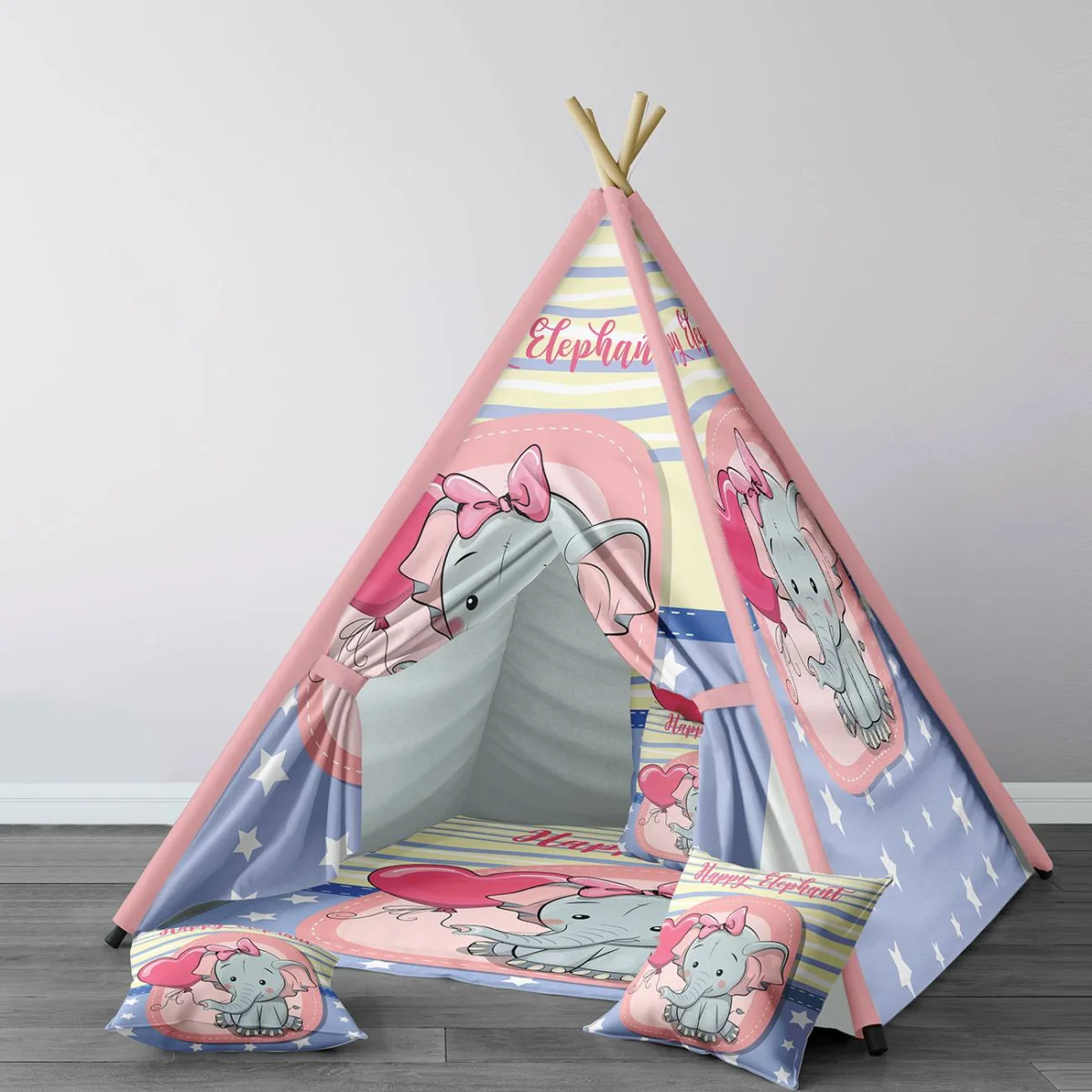 Fil Çadır Evi | Mavi yıldız, şerit Desenli