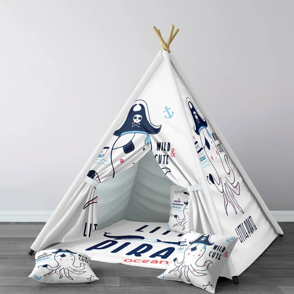 Korsan Çadır Evi | Beyaz Gemiler, ahtapot Desenli