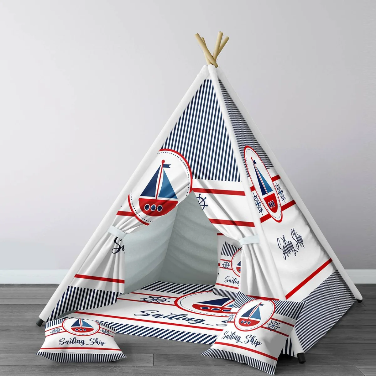 Yelkenli Gemi Çadır Evi | Beyaz yelkenli gemi, gemi dümeni Desenli
