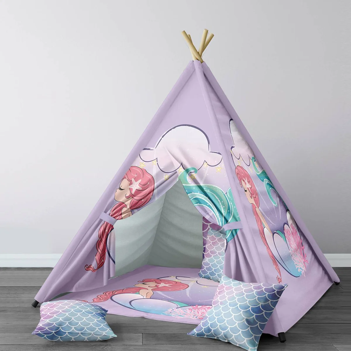 Deniz Kızı Çadır Evi | Mor deniz atı, bulut Desenli