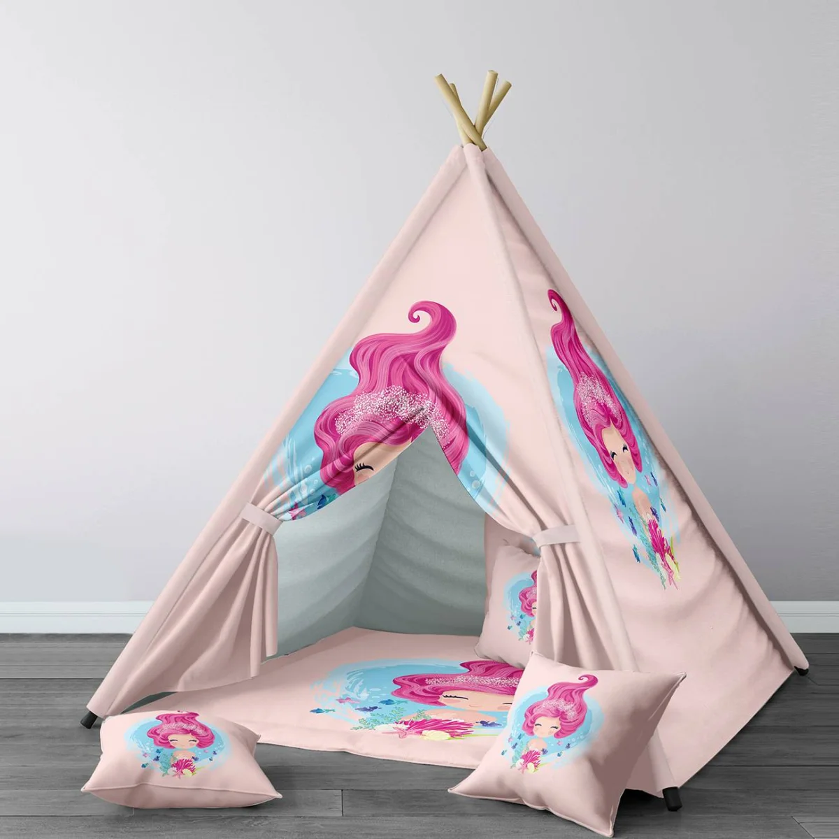 Deniz Kızı Çadır Evi | Pembe Mercan, deniz kabukları Desenli