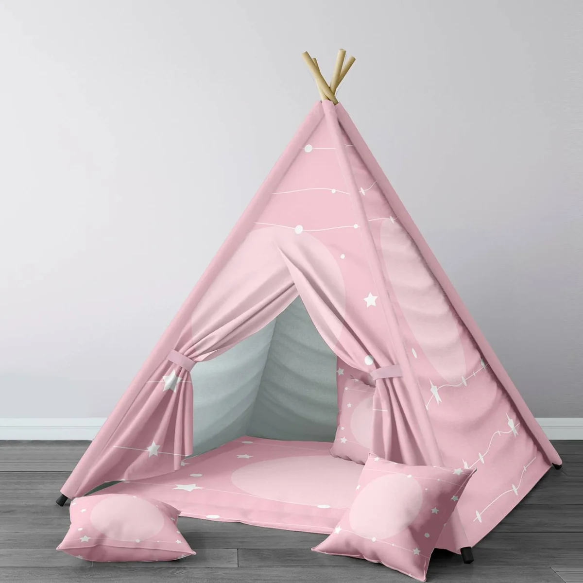 Uzay Çadır Evi | Pembe yıldızlar, daireler Desenli