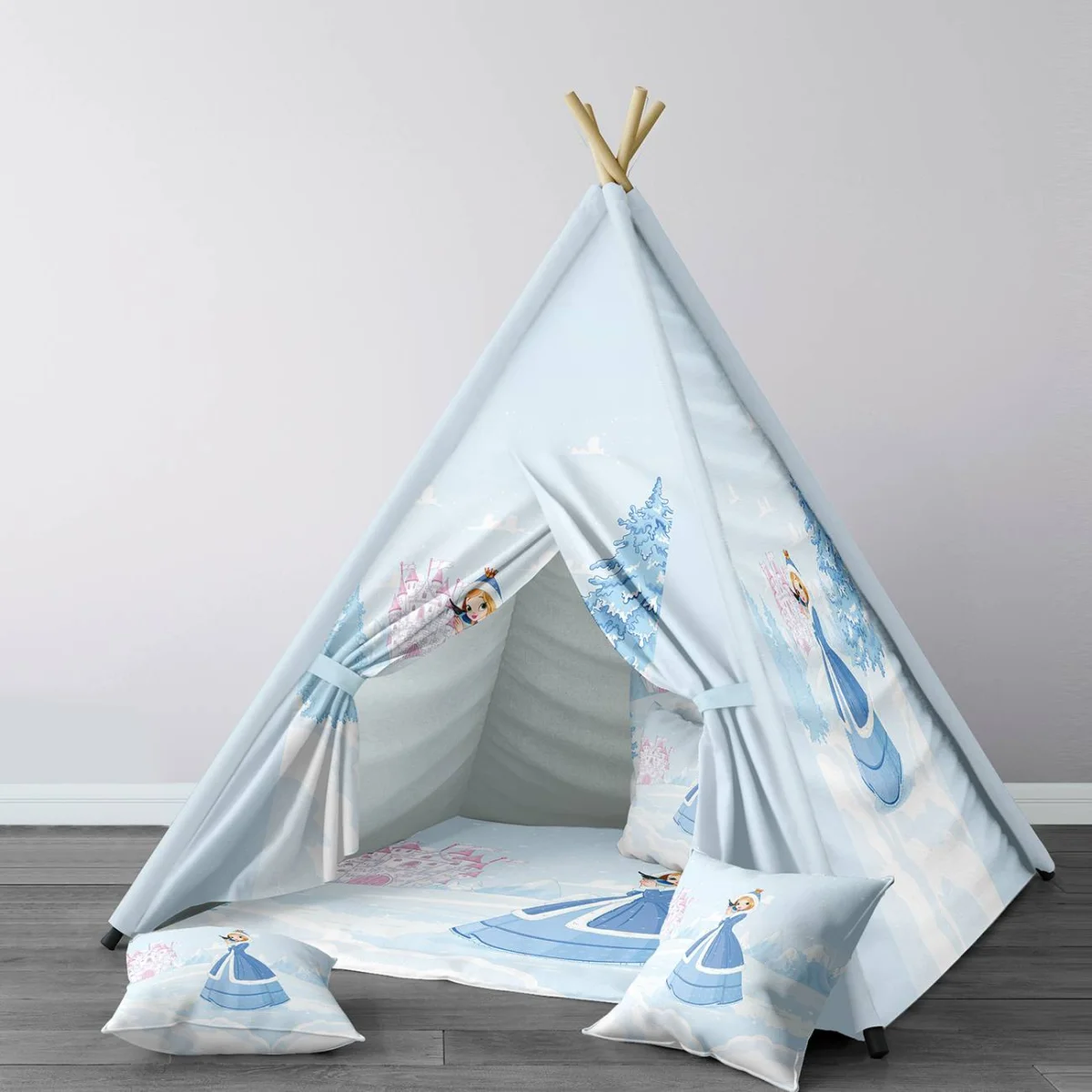 Prenses Çadır Evi | Mavi kale, kuş Desenli