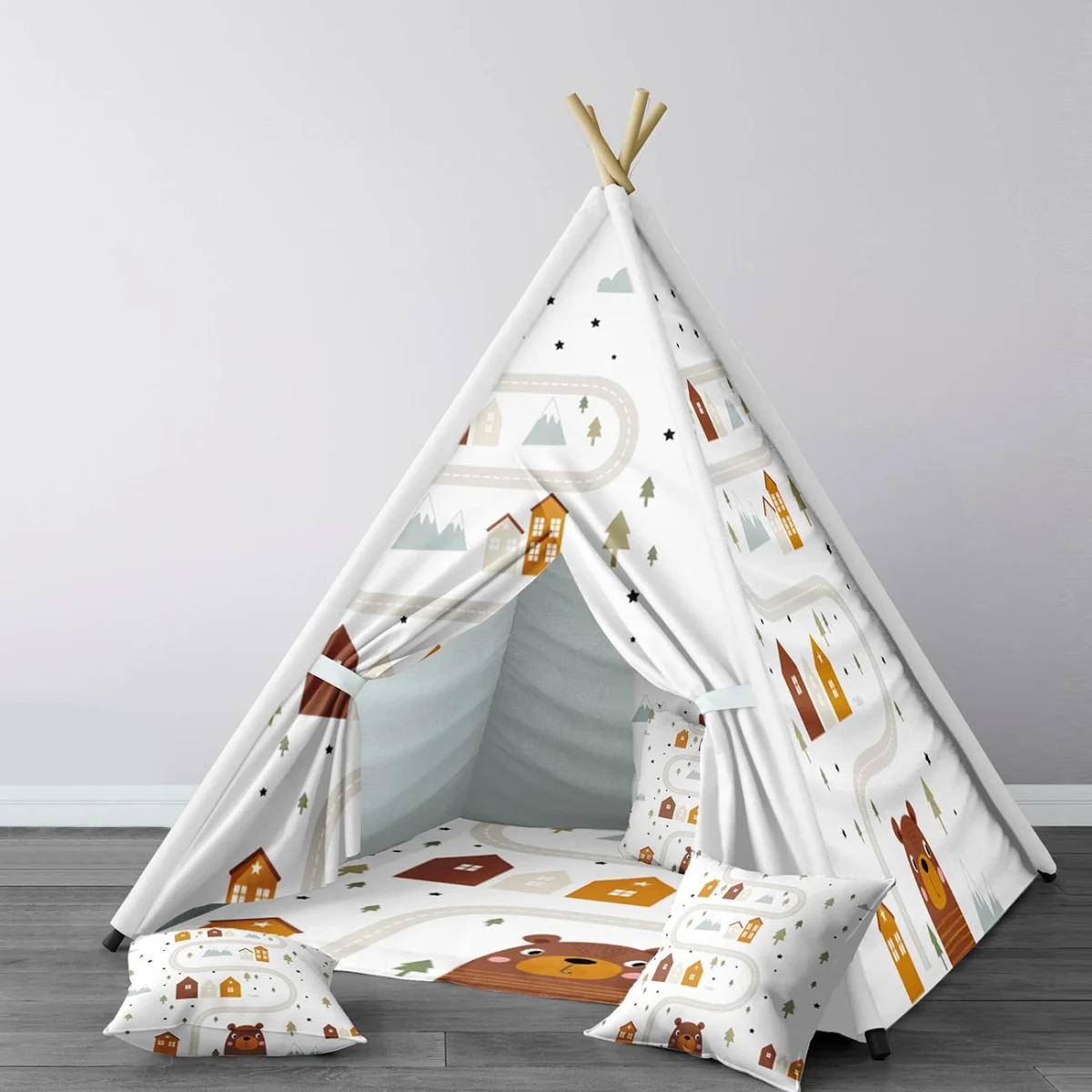 Orman Hayvanları Çadır Evi | Beyaz ayı, ev Desenli