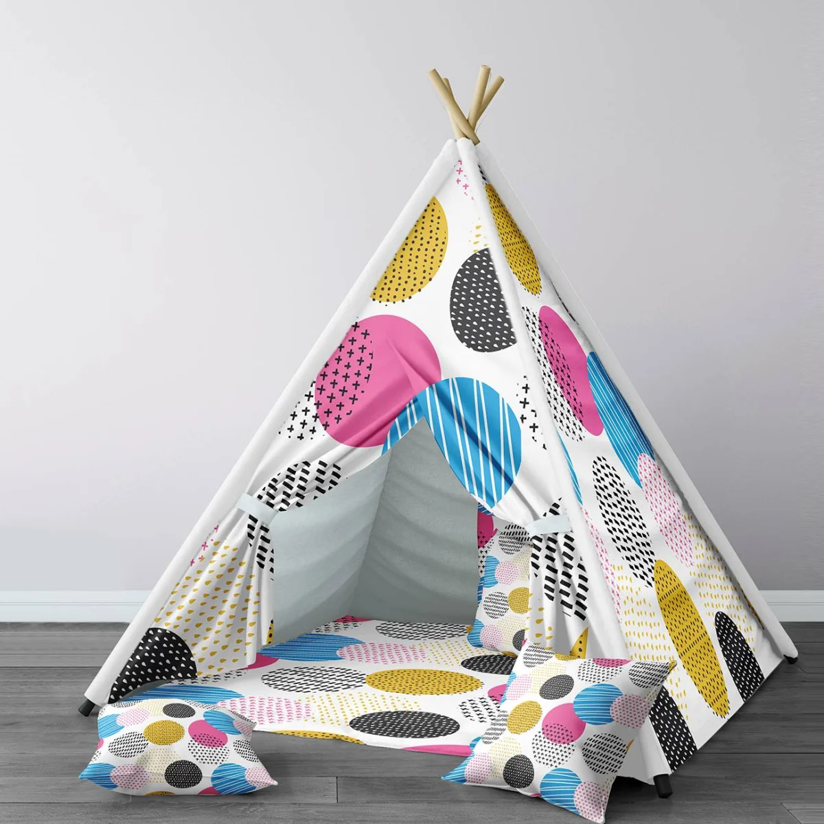 Geometrik desen Çadır Evi | Beyaz Çizgili, noktalı Desenli