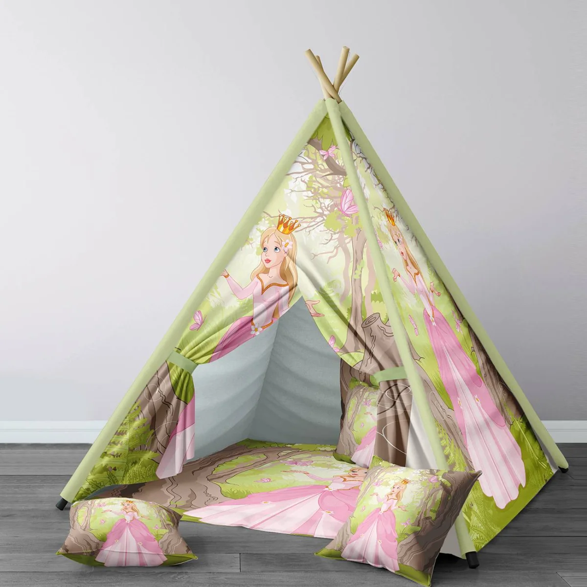 Prenses Çadır Evi | Yeşil Kelebekler, ağaçlar Desenli
