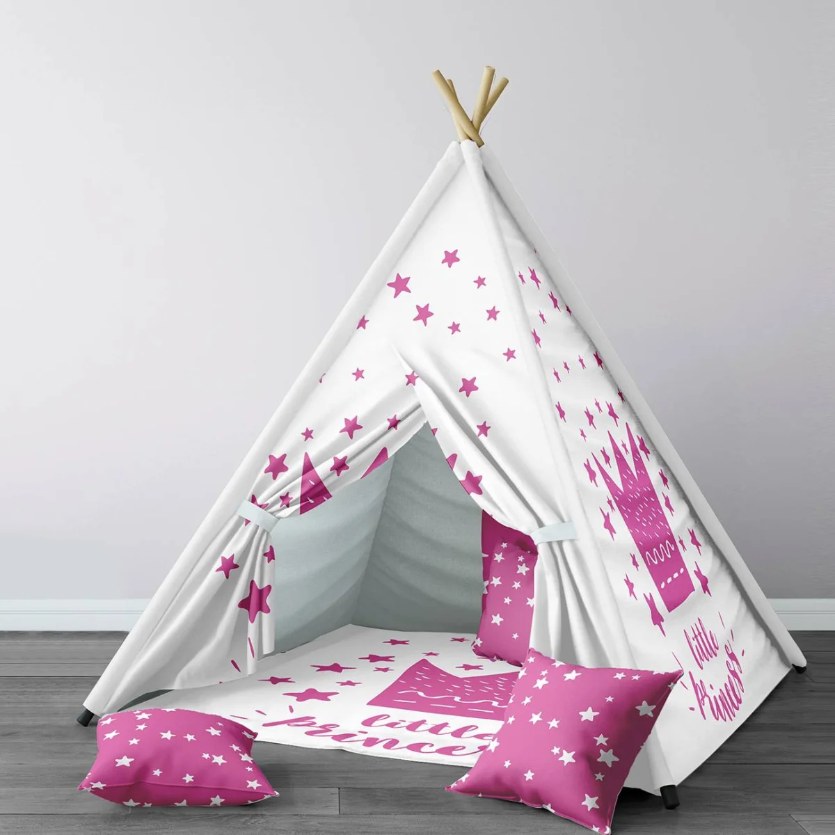 Prenses Çadır Evi | Beyaz Taç, yıldız Desenli