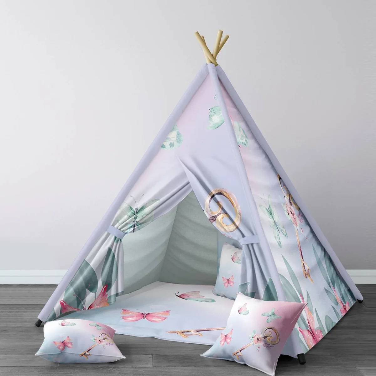 Kelebekler Çadır Evi | Pembe Yapraklar, çiçekler Desenli
