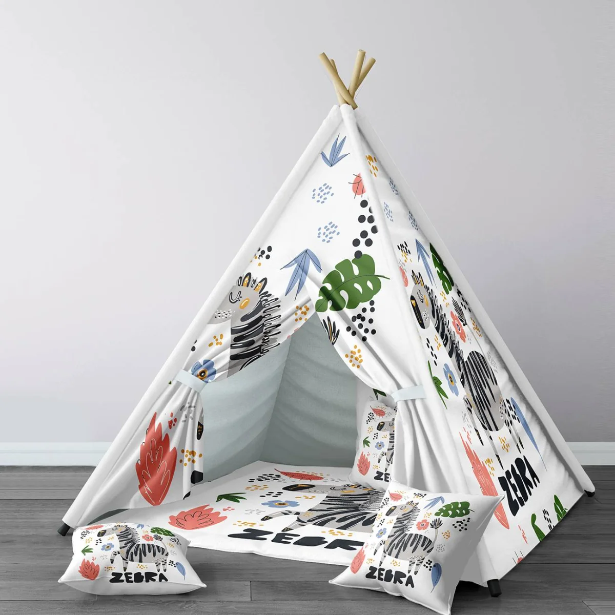 Zebra Çadır Evi | Beyaz noktalar, yapraklar Desenli