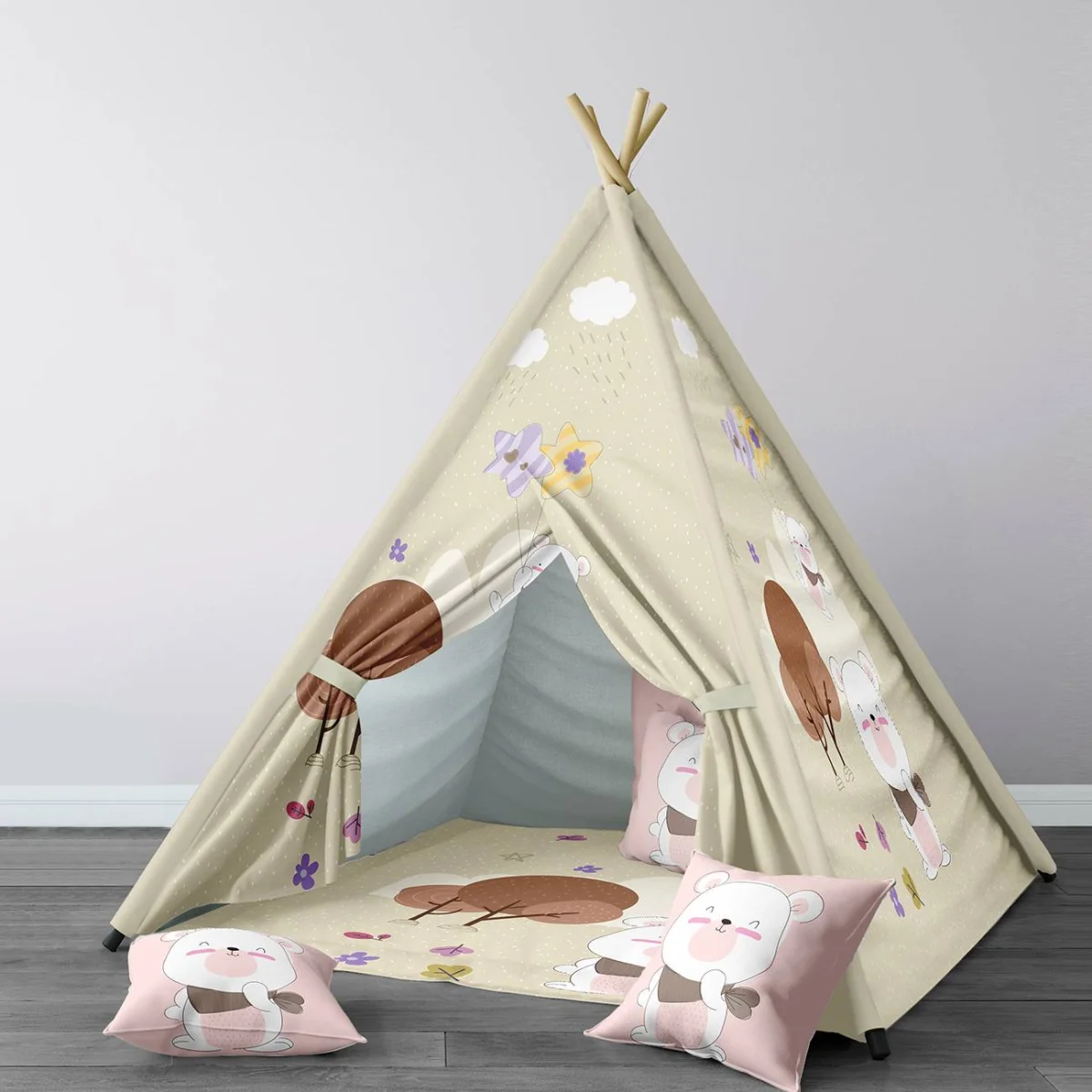 Ayı Çadır Evi | Yeşil Ayılar, yıldızlar Desenli