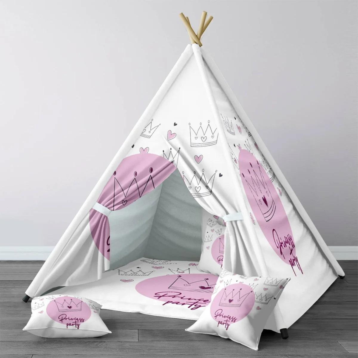 Prenses Çadır Evi | Beyaz taçlar, kalpler Desenli
