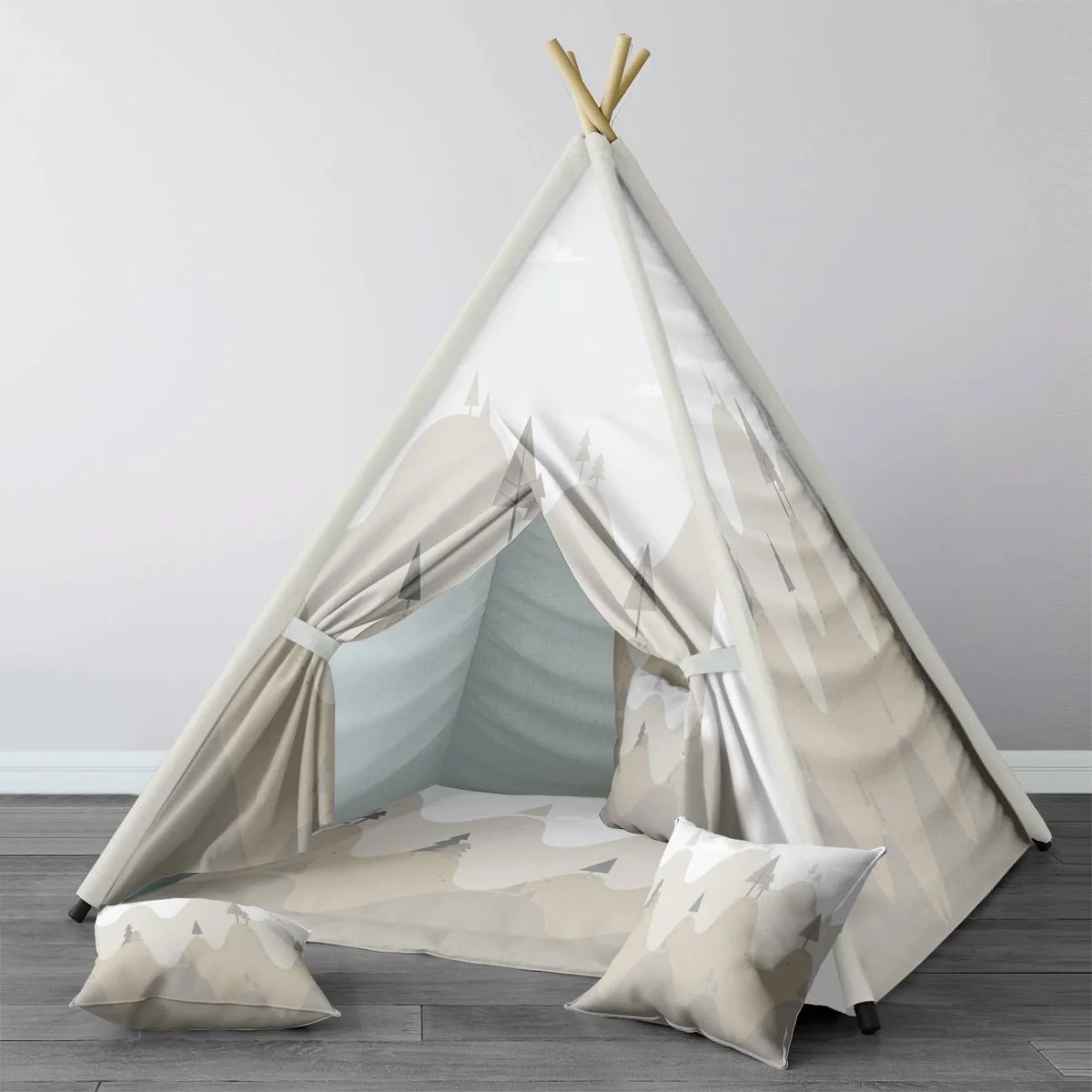 Doğa, Orman, Dağlar Çadır Evi | Beyaz tepeler, ağaçlar Desenli