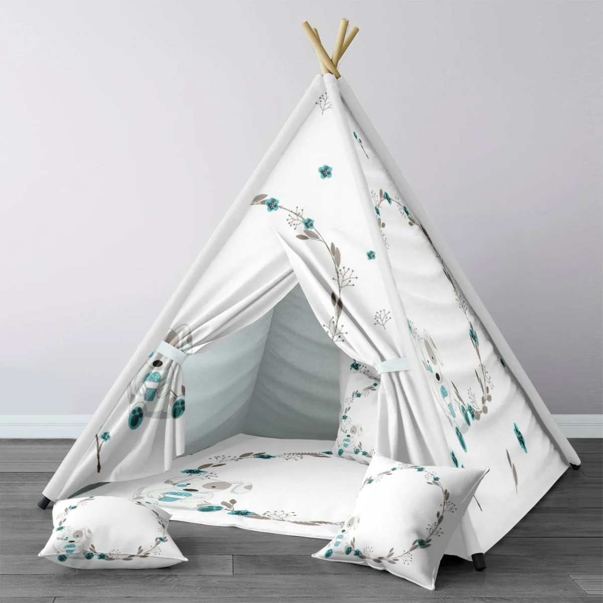 Köpek Çadır Evi | Beyaz Çiçekli çelenk, cupcake Desenli