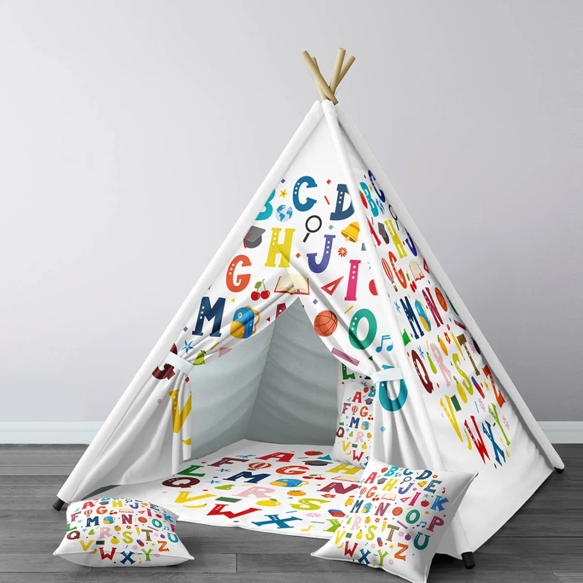 Alfabe Çadır Evi | Beyaz renkli harfler, eğitici objeler Desenli