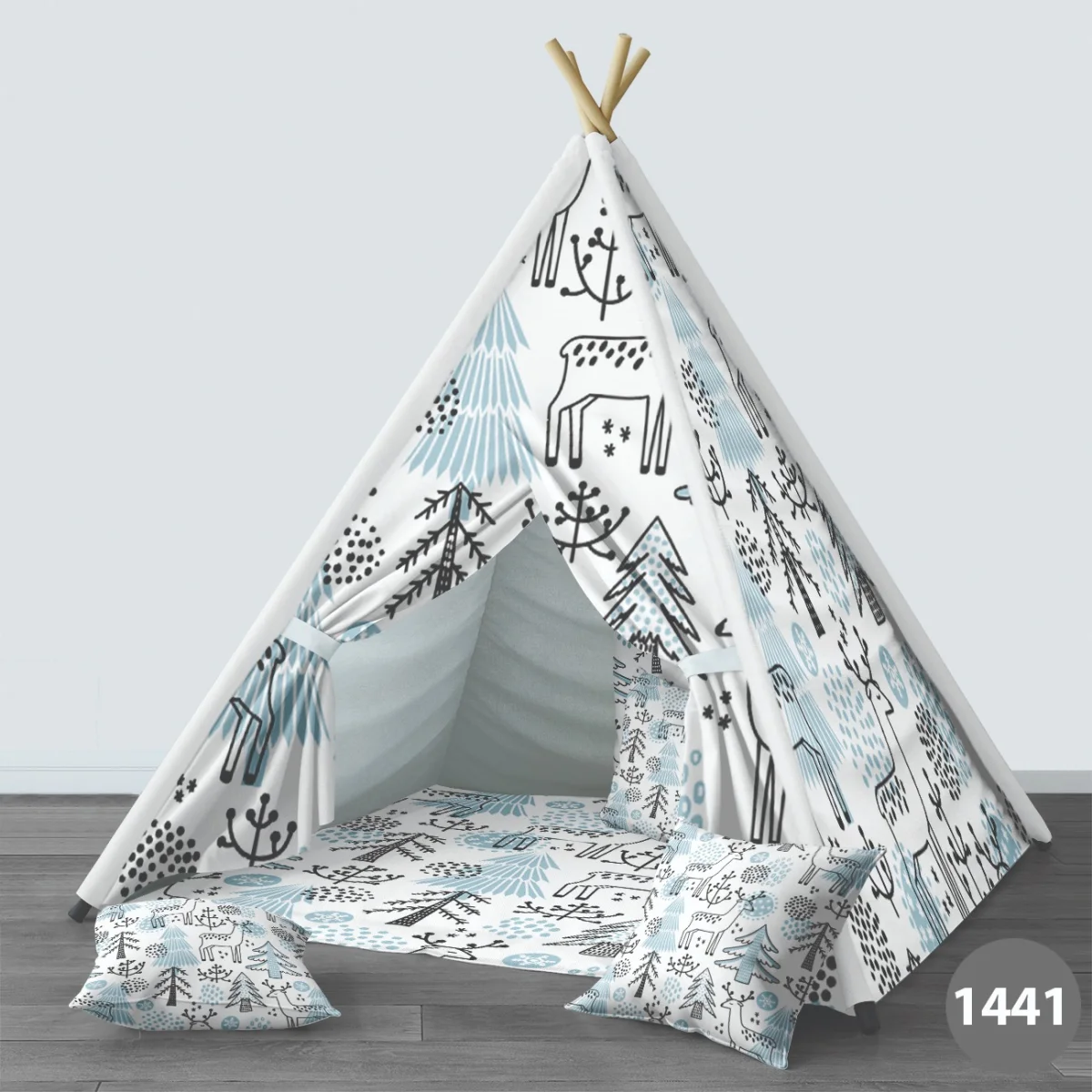 Orman Hayvanları Çadır Evi | Beyaz geyik, ağaç Desenli