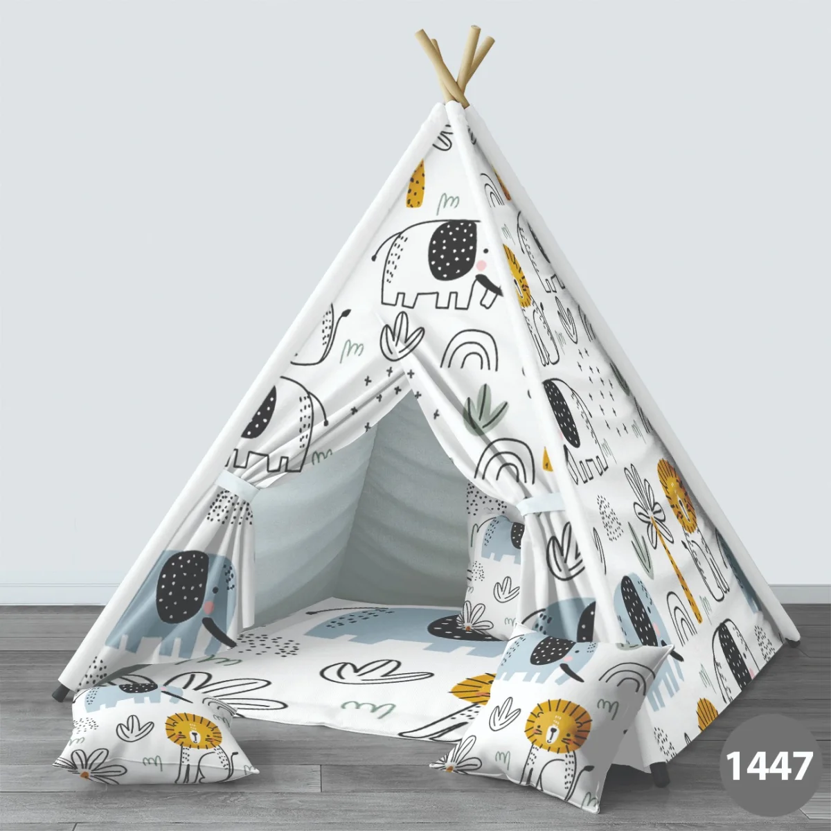 Orman Hayvanları Çadır Evi | Beyaz palmiye ağaçları, gökkuşağı Desenli