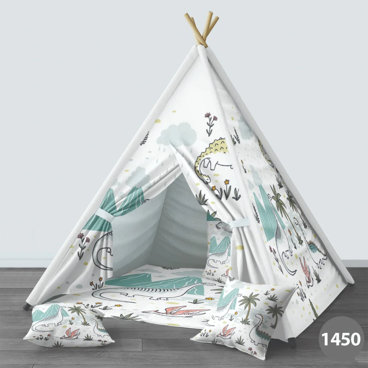 Dinozorlar Çadır Evi | Beyaz dağlar, bulutlar Desenli