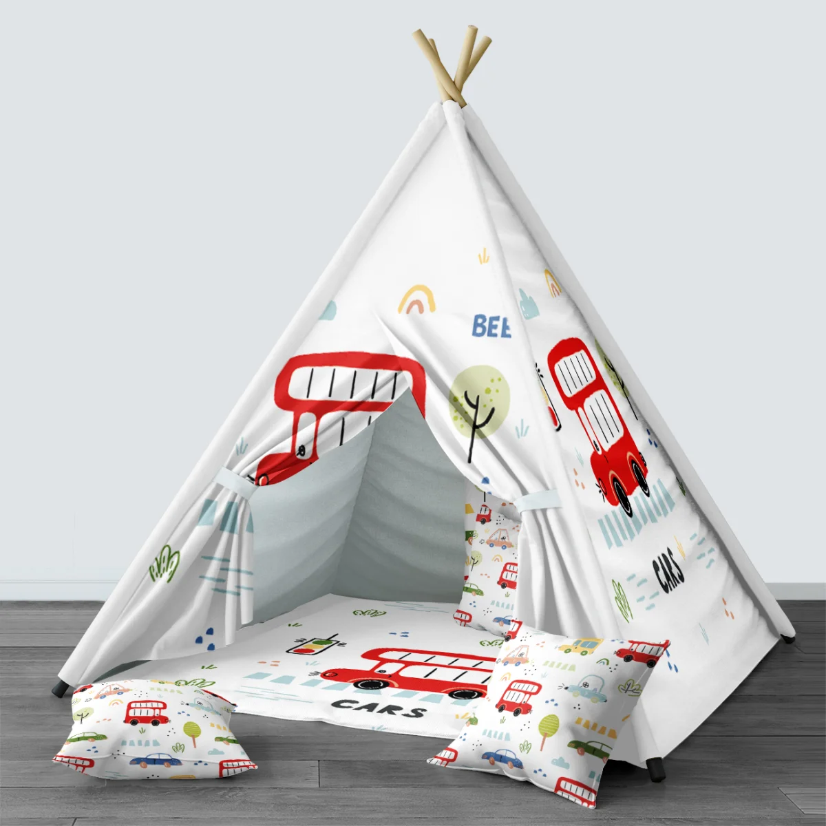 Arabalar Çadır Evi | Beyaz gökkuşağı, bulut Desenli