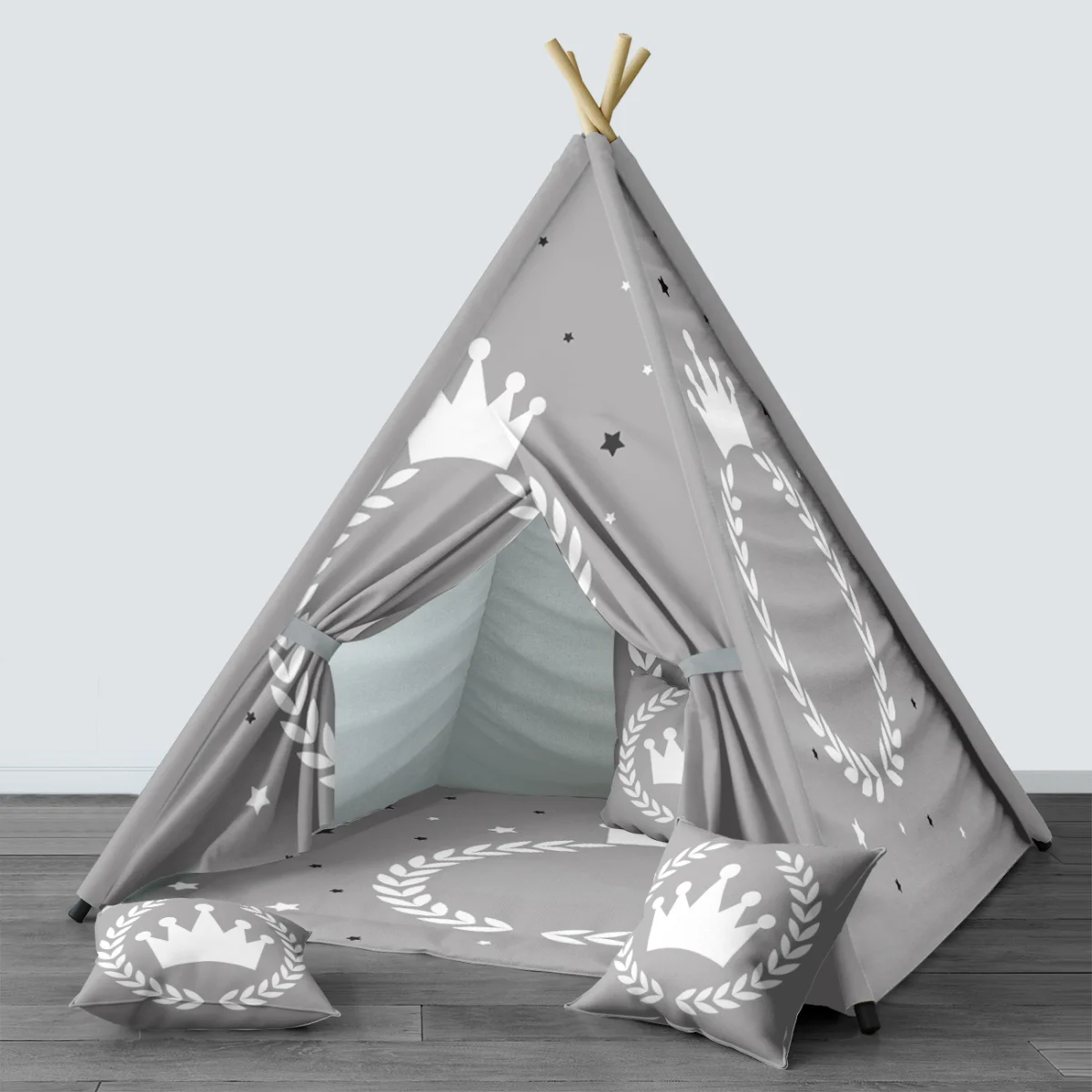 Kraliyet / Taç Çadır Evi | Gri Yıldızlar, defne yaprağı çelengi Desenli