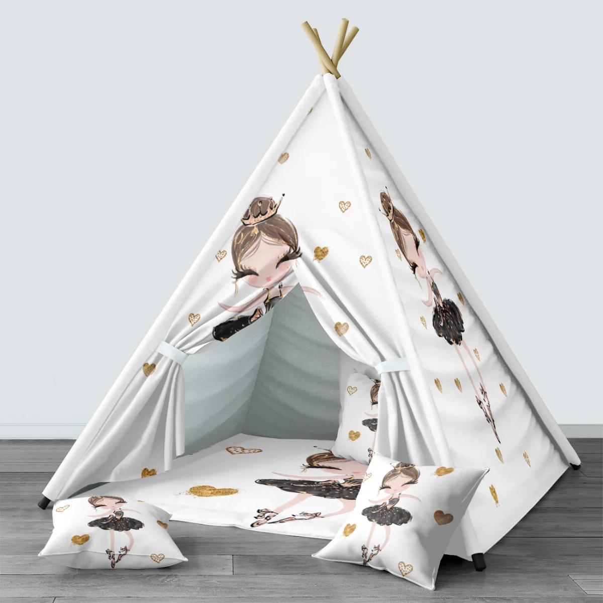 Balerin Çadır Evi | Beyaz Altın kalpler Desenli