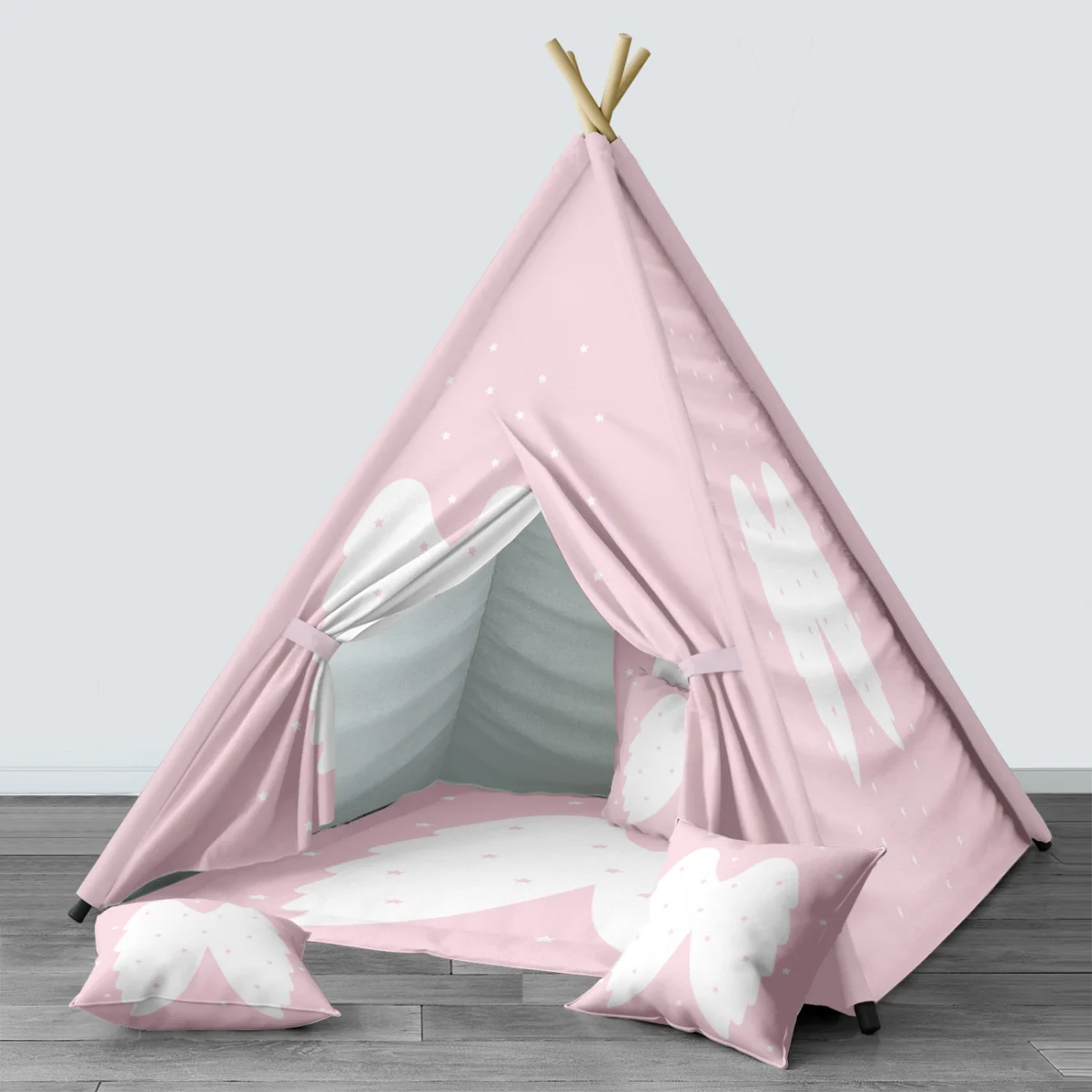 Melek Kanatları Çadır Evi | Pembe yıldızlar Desenli