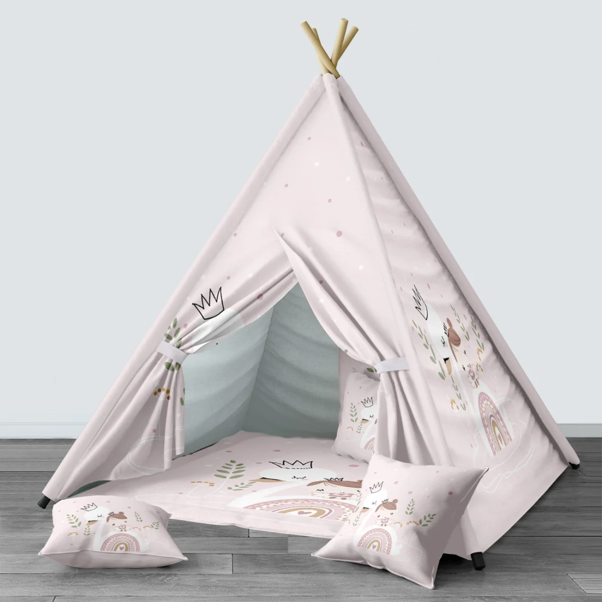 Kuğu Çadır Evi | Pembe kız çocuk, gökkuşağı Desenli