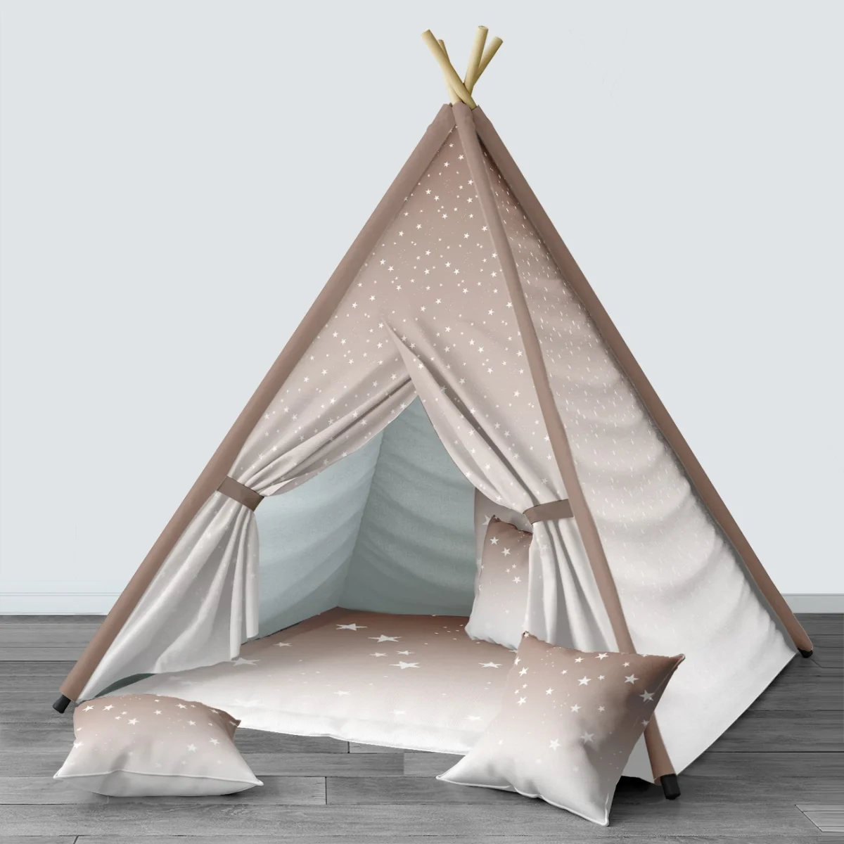 Yıldızlar Çadır Evi | Bej küçük yıldızlar, degrade renk geçişi Desenli