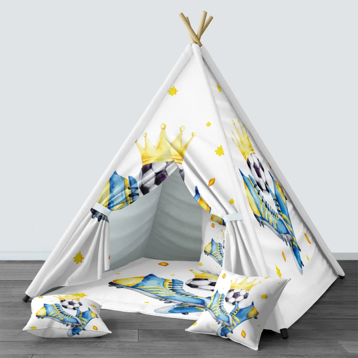 Futbol Kral Çadır Evi | Beyaz yıldız, elmas şekiller Desenli