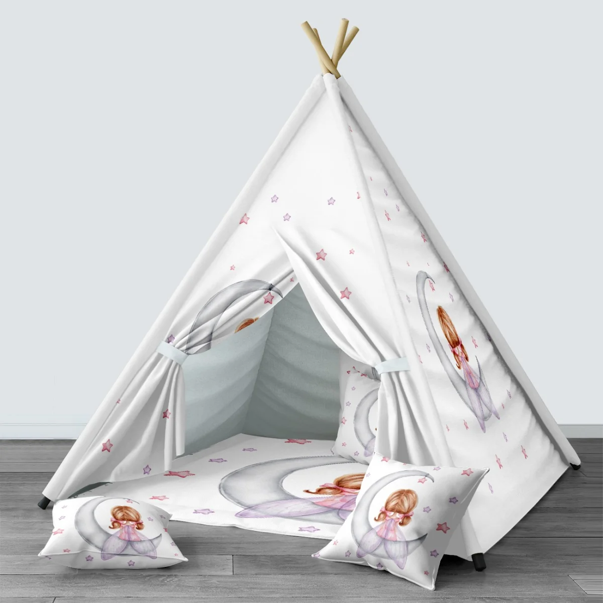 Ay ve peri Çadır Evi | Beyaz Yıldızlar Desenli