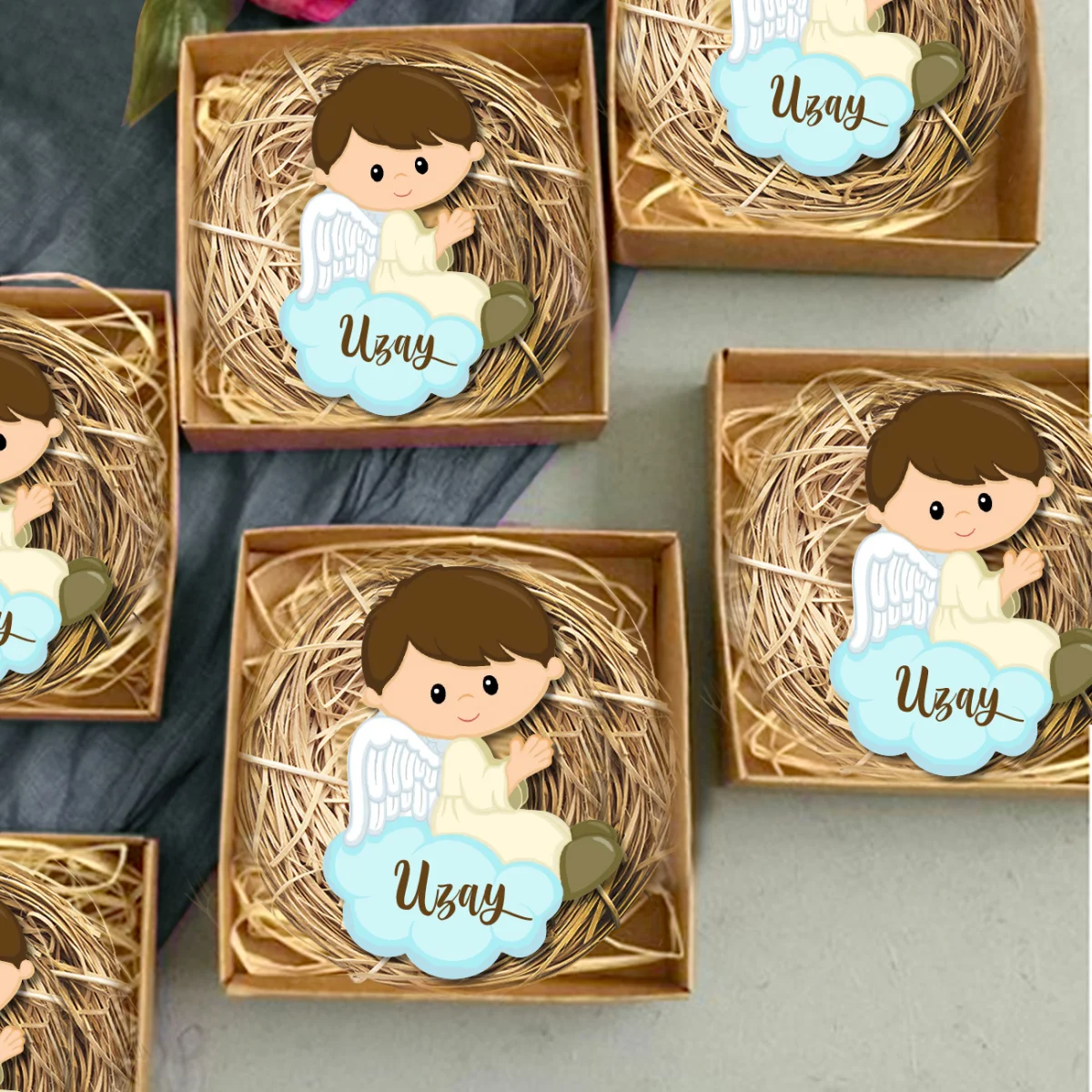 Uzay Bebek Magneti | Mavi bulut, kanat Desenli