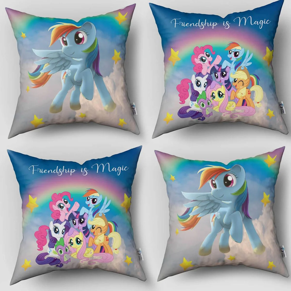 My Little Pony 4lü Kırlent | Mavi gökkuşağı, yıldızlar Desenli